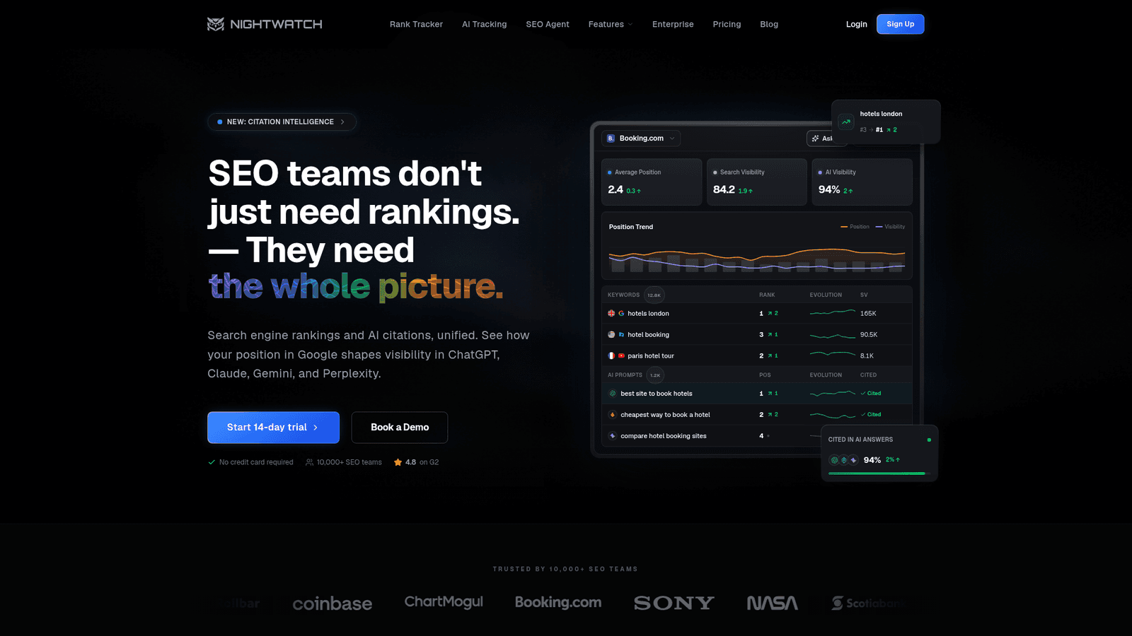 Screenshot of the Nightwatch website.