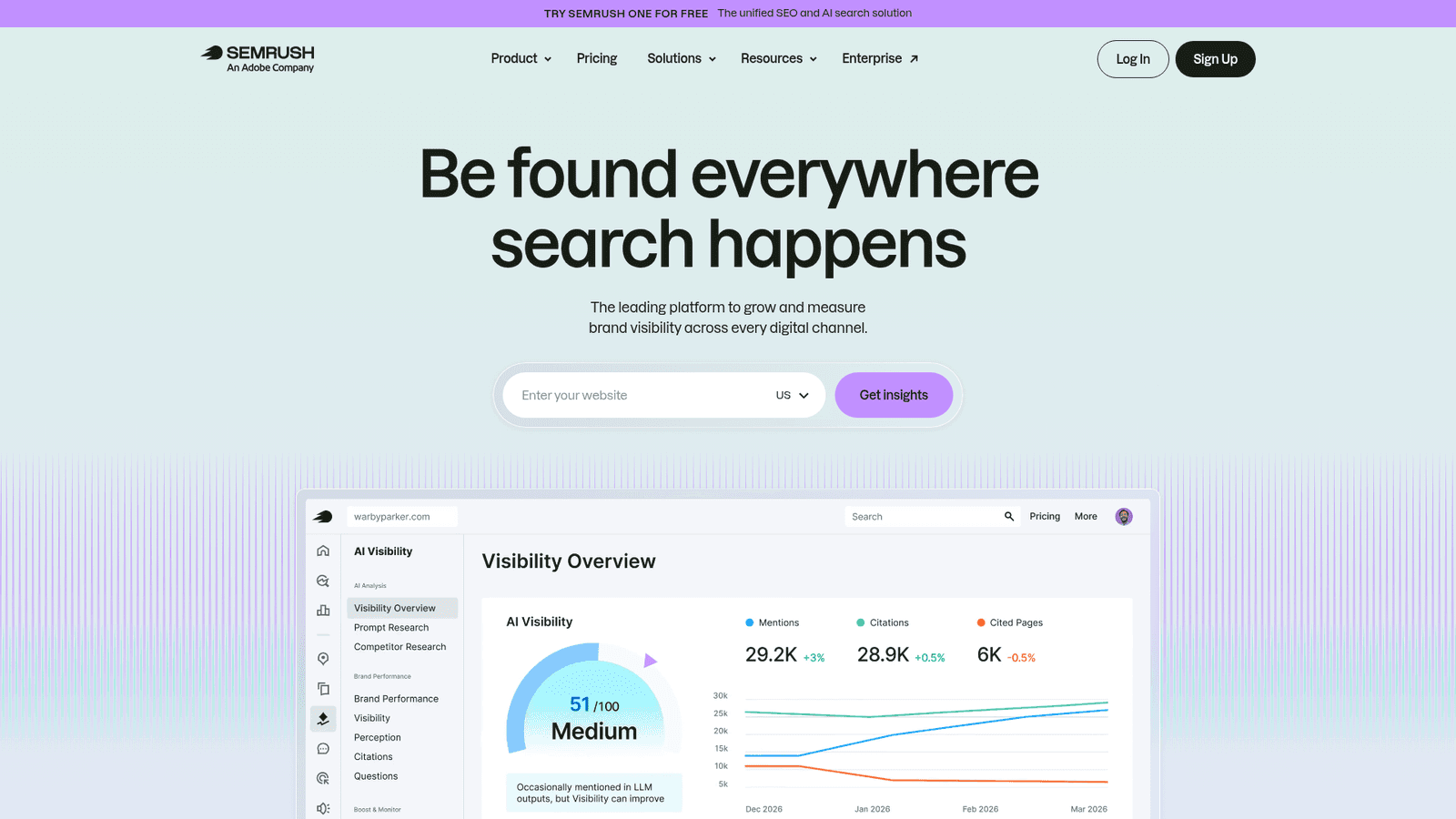 Screenshot of the Semrush website.