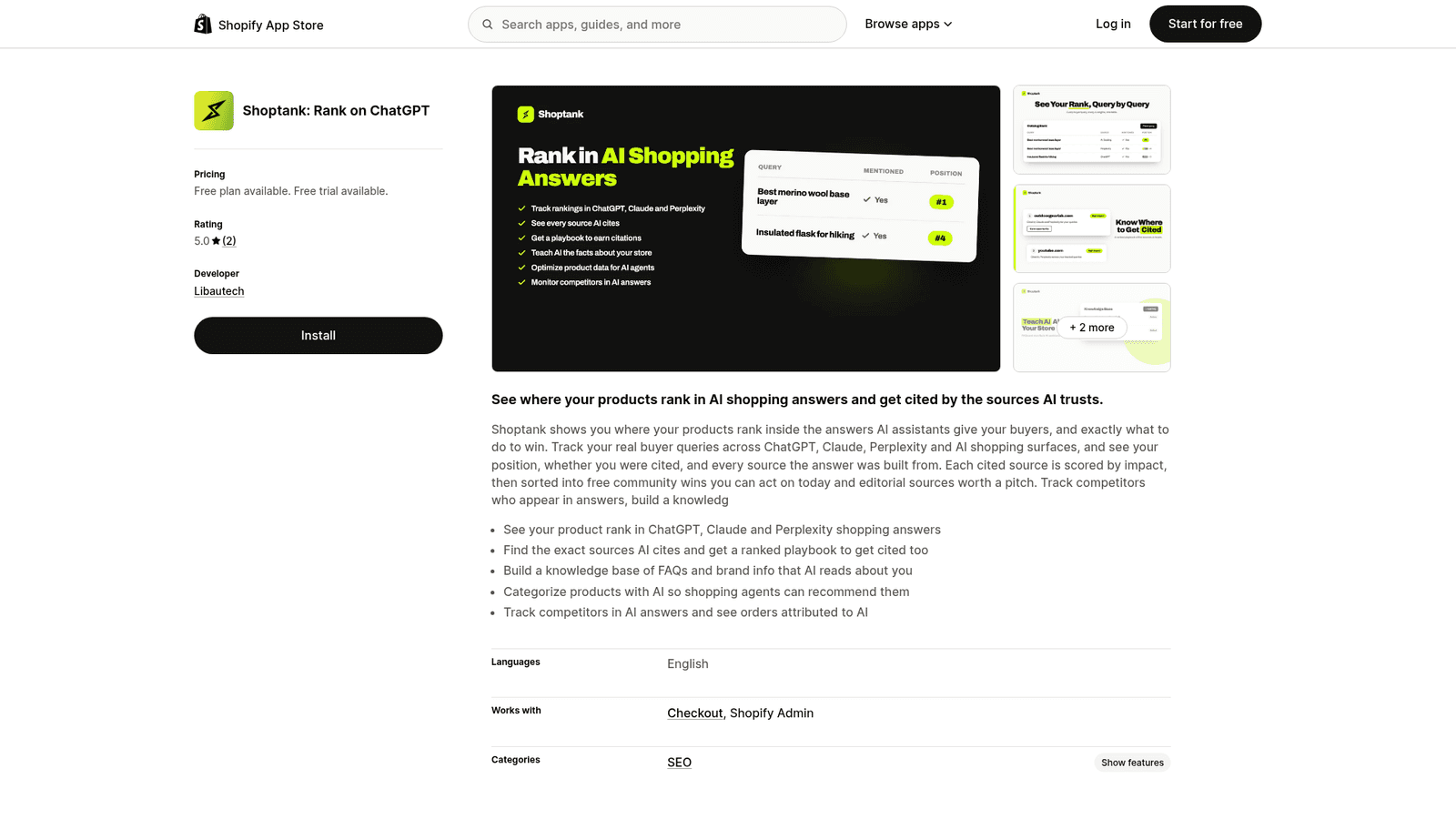 Screenshot of the Shoptank website.