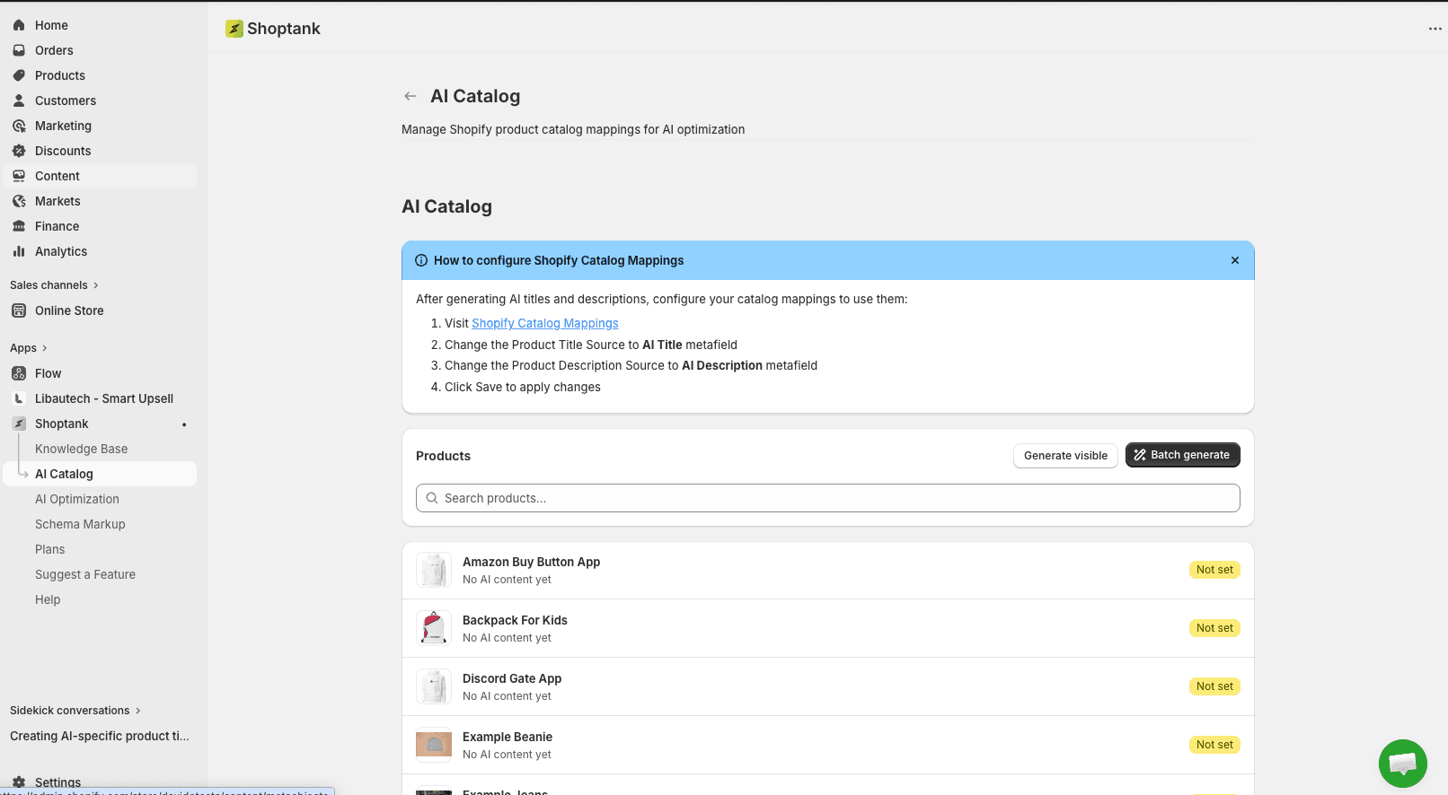 AI readable Shopify catalog