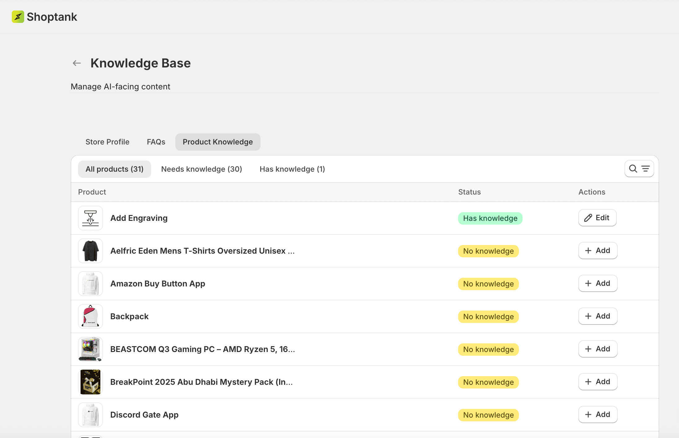 product AI knowledge
